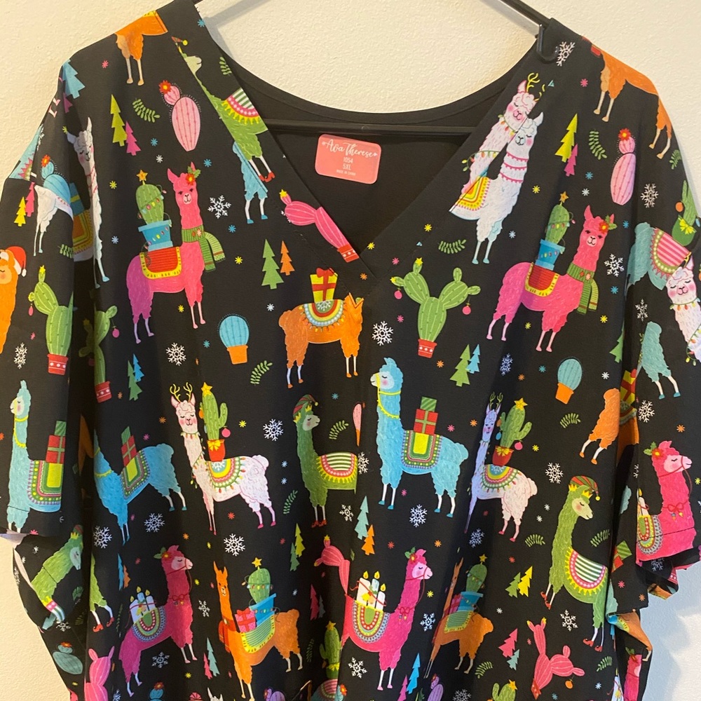 Fiesta llama Christmas scrub top